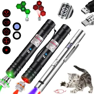 3-Piece USB Rechargeable Pet Laser Toy Set, Digital Silver Color Laser Pointer, 5 Adjustable Modes, Training & Entertainment for Cats Dogs