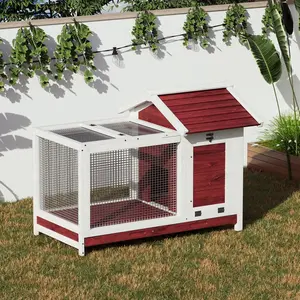 GAOMON White Wooden Rabbit Hutch Indoor and Outdoor, Rabbit Cage with Removable Wire Netting, Weatherproof Bunny Cage with Anti-Chew Metal Frame Ramp for Small Animals Poultry Habitat Cage Chicken Coop Enclosure