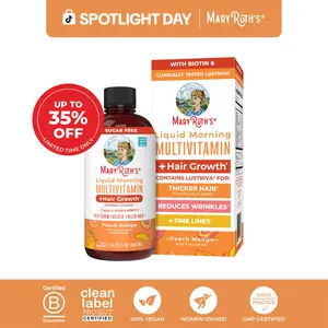 MaryRuth's Liquid Multivitamin + Hair Growth - Clinically Tested Lustriva for Thicker Hair in Women - Improve Facial Wrinkles - Vegan - 15.22 Fl Oz