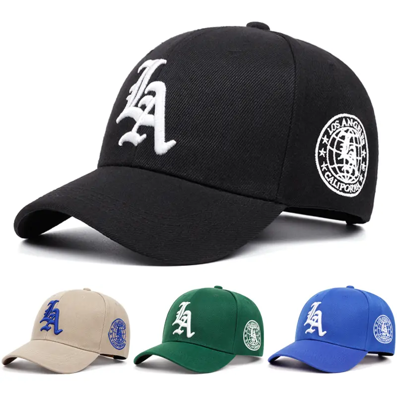 LA letter side earth embroidery baseball cap for men Fashionable adjustable Sun hat for women Black Hat Athletic Hats
