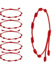 6PCS 7 Knot Red String Bracelet For Couple Rope Braided Stackable Bracelets Protection Good Luck Amulet for Success Handmade Jewelry Gift