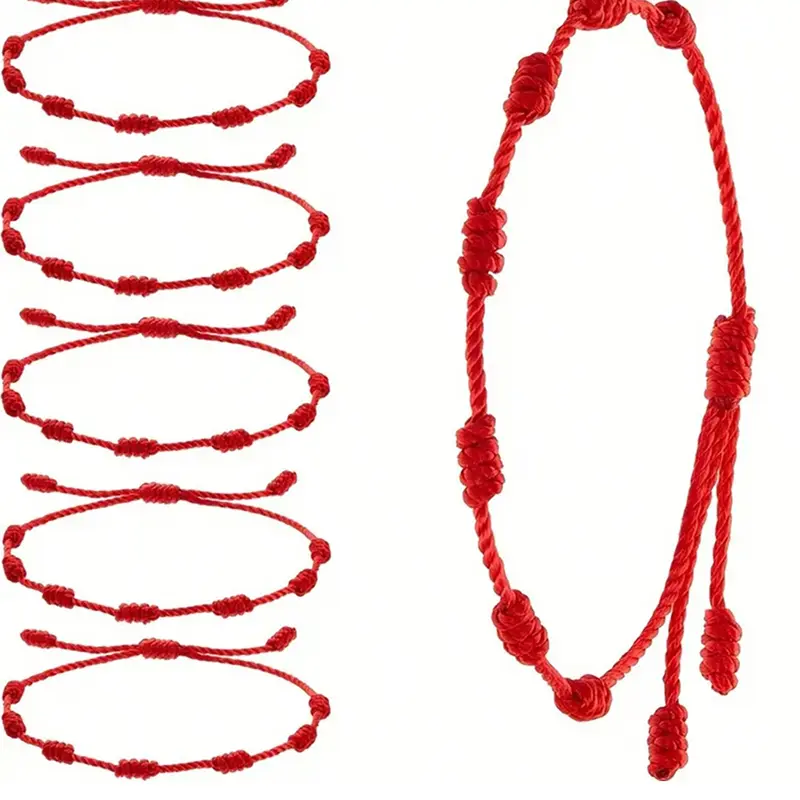 6 Pcs/Set Red String Knot Bracelet for Couples, Rope Braided Bracelets Good Luck Amulet, Handmade Protection Jewelry Set