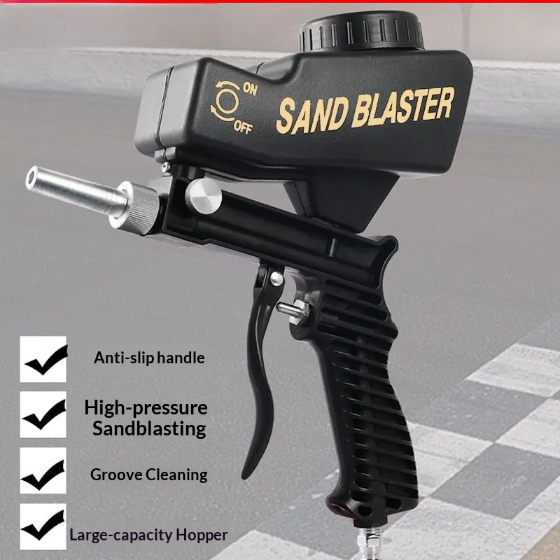 Compact Handheld High-Pressure Pneumatic Sandblasting Gun - Anti-Slip Stain Remover for Metals/Stones Surface Prep