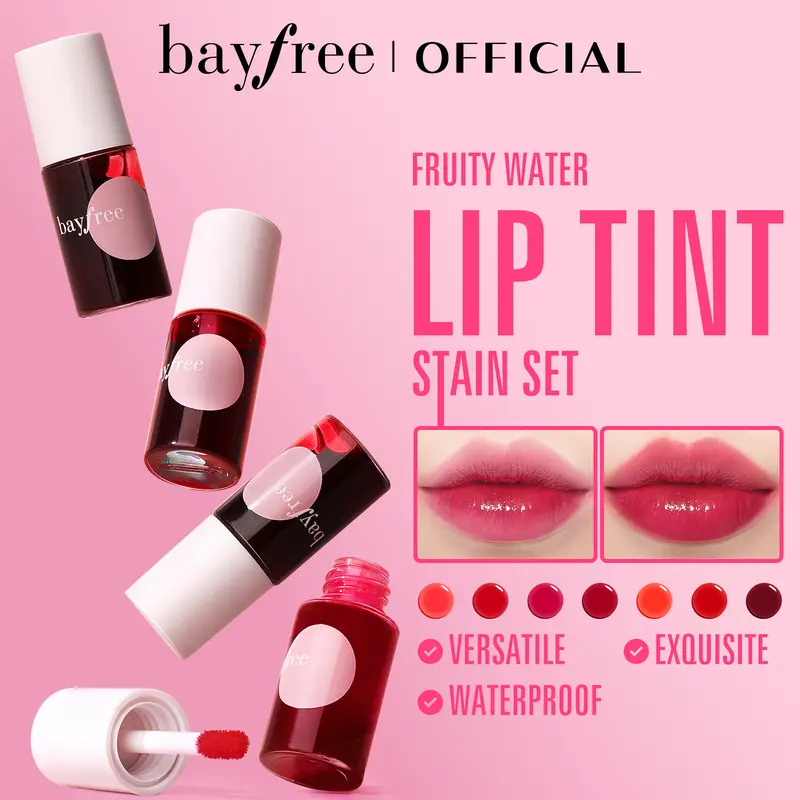 bayfree Adults' 4-Shade Korean Velvet Lip Stain Mini Makeup Products Set, Compact Hydrating Moisturizer, Smooth Aqua Tint, Matte & Glossy Finishes, 12hr Transfer-Proof, Berry-Suitable, Lightweight Travel-Size for Everyday Glam Gradient Lips