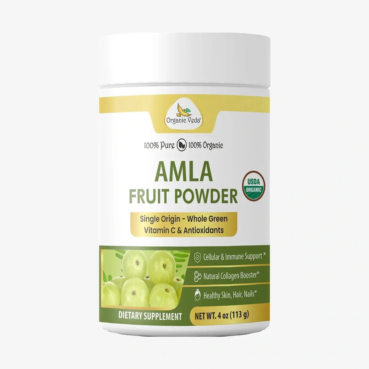 Organic Veda Amla Powder - 100% Pure Green Natural Dietary Supplement, USDA Certified Single Origin, Vitamin C & Antioxidants for Hair Growth, Skin Care & Immune Health - 4 oz Healthcare Support, Edible