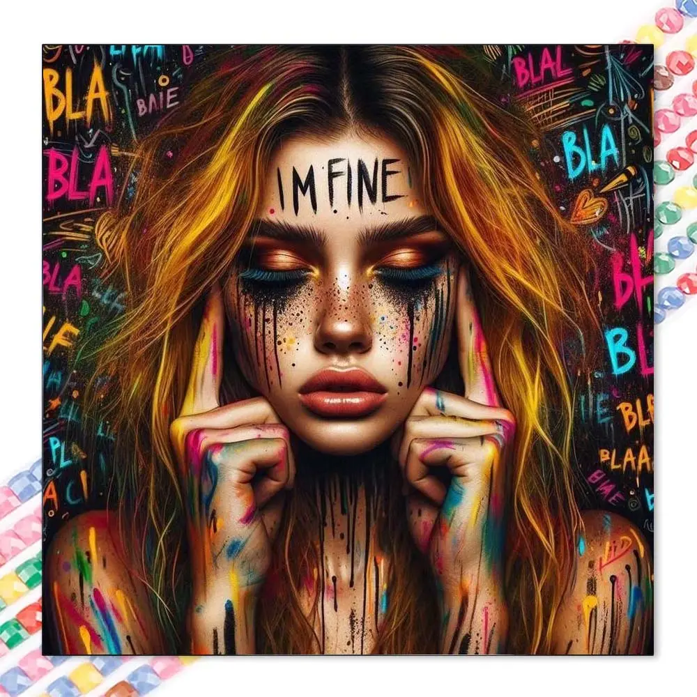 1 DIY diamond painting kit, 5D diamond art set, Diy craft supplies, DIY decoration, graffiti text, colored lines, includes full round diamonds, mosaic, diamond art, DIY art home decor, suitable for Christmas, Wall Art Painting