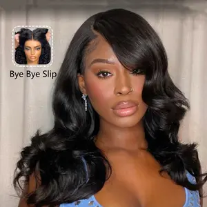 UNice Glueless Bye-Bye Slip Layer Side Part Body Wave Wig 7x5 HD Lace Closure Human Hair Wig Feathered with Secure Silicone Strips and Drawstring Put On and Go Beginners Friendly Natural Scalp