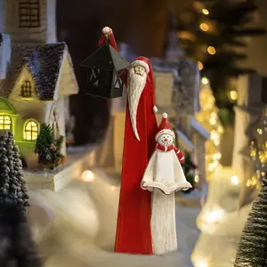 Resin Santa Claus & Snowman Sculpture with Iron Lanterns, Garden Decoration, Christmas Figurine, Home Bedroom Decor, No Power Needed