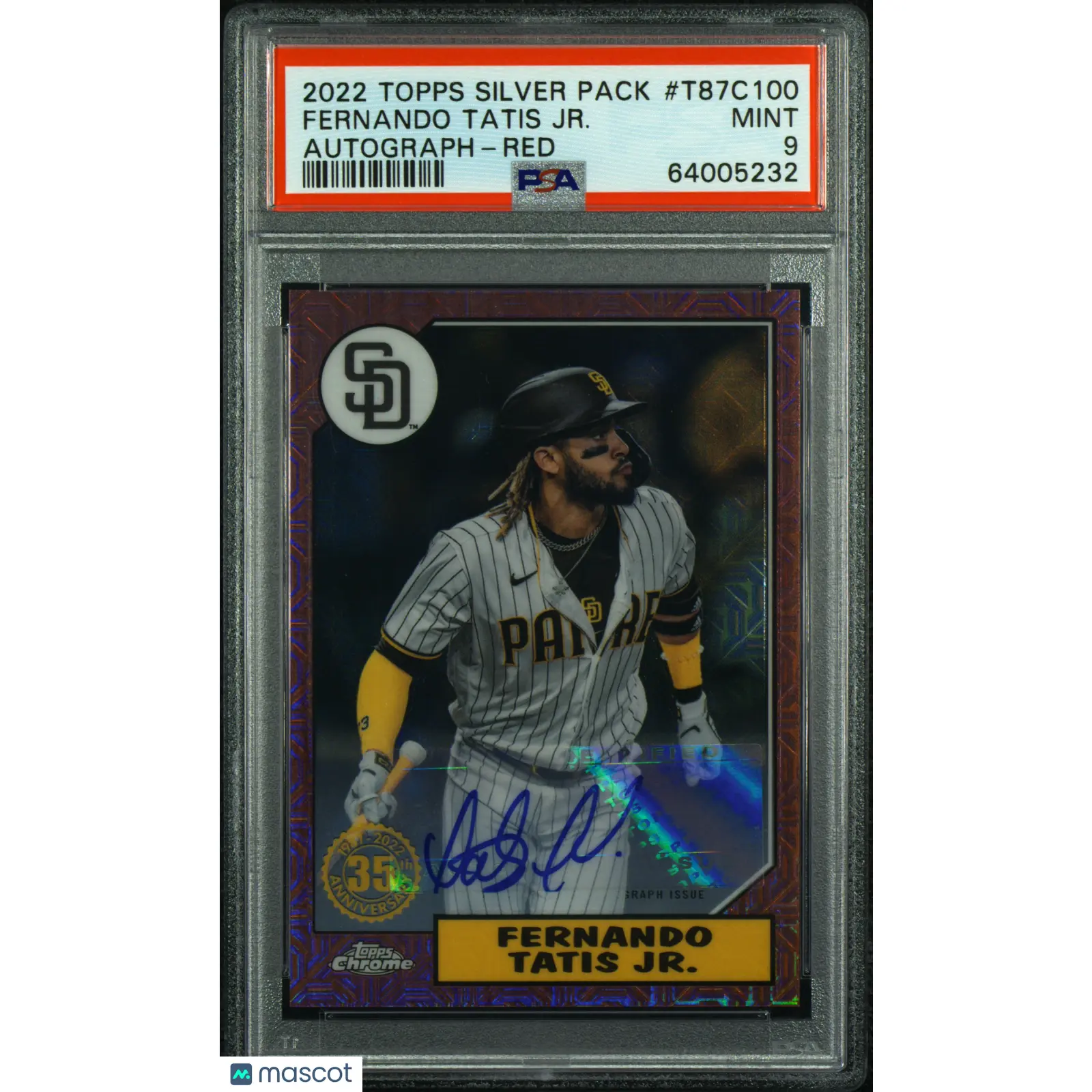 2022 Topps Silver Pack 1987 Chrome Promo Fernando Tatis JR. Auto Red /5 PSA 9