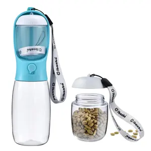 Dog Water Bottle with Food Container, Leak Proof Pet Water Dispenser with Bowl, 2 in 1 Travel Puppy Water Bottle for Walking Hiking, One Hand Operation Dog Accessories for Small Large Dogs Cats Puppy Essentials