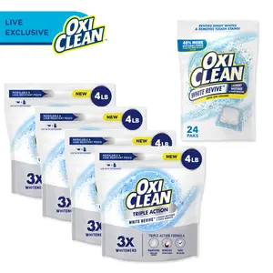 OxiClean LIVE White Revive Triple Action Laundry Whitener Powder, 4lb + White Revive Power Paks 24ct