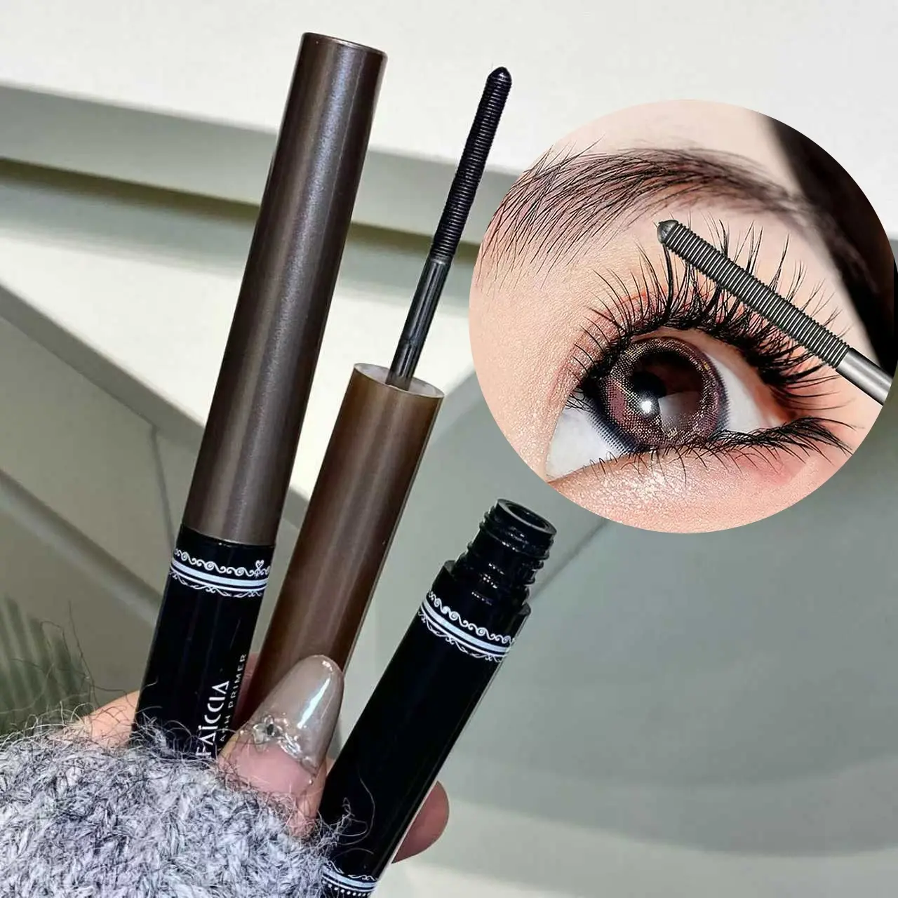 Black eyelash curling thick and distinct thread-shaped brush head Voluminous Lengthening Look Mascara, Beauty Mascara, waterproof, sweat-proof and smudge-proof, easy to shape, long-lasting and non-caking, natural curling effect