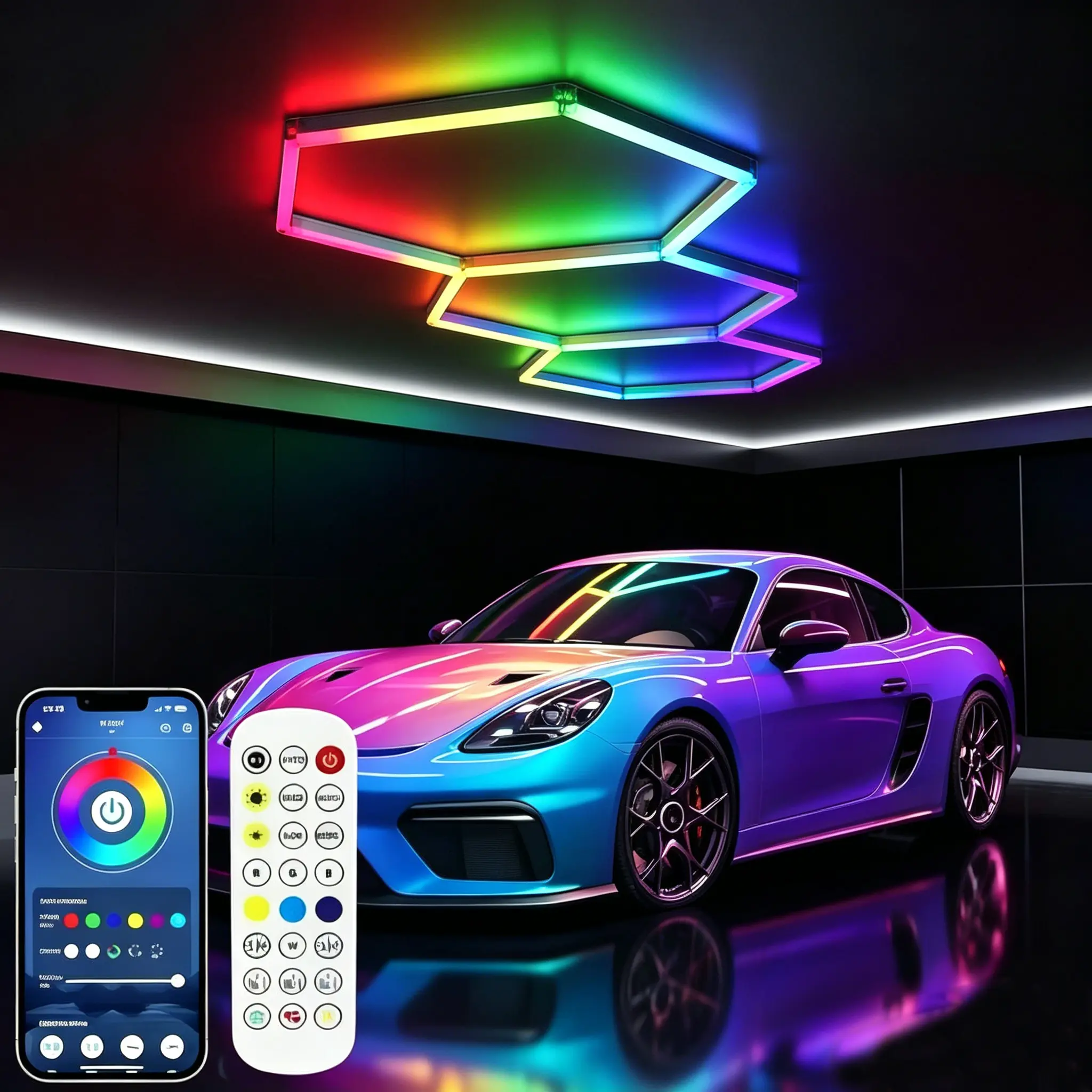 3 Grid Hexagon led Lights - RGBW Light, Mutil Color Lighting Modes Wall Light, Music Activated Modes, for Gym, Gaming, Club, Bar Parties Decoration Shaped Leds