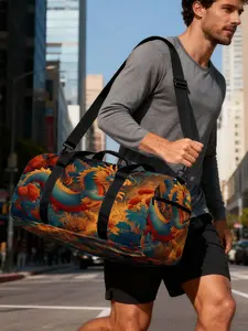 1pc Vibrant Dragon Jungle Travel bag Unisex Handbag, with Adjustable Shoulder Strap, Large Capacity Sports Bag, Travel Luggage Bag, Perfect for Weekend Trips, Stylish Design