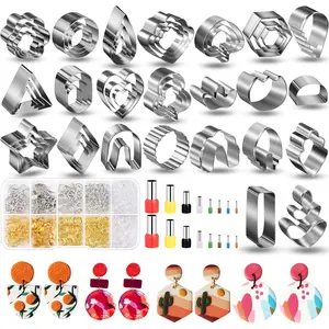Polymer Clay Cutters for Earrings Making, 705 count Clay Cutters Set with 49 Shapes Stainless Steel Clay  Tools, 640 count  Accessories, 16 Circle Shape Earring Cutters for Polymer Clay