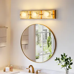 【Lighting Series】Tribesigns 3 Tiles Cloud Glass Gold Copper Bathroom Vanity Light LED Modern Wall Lighting Fixtures Over Mirror 22-Inch 3CCT Adjustable Dimmable 2700K/4000K/6500K Energy Efficient High-Quality Metal Electroplated Surface