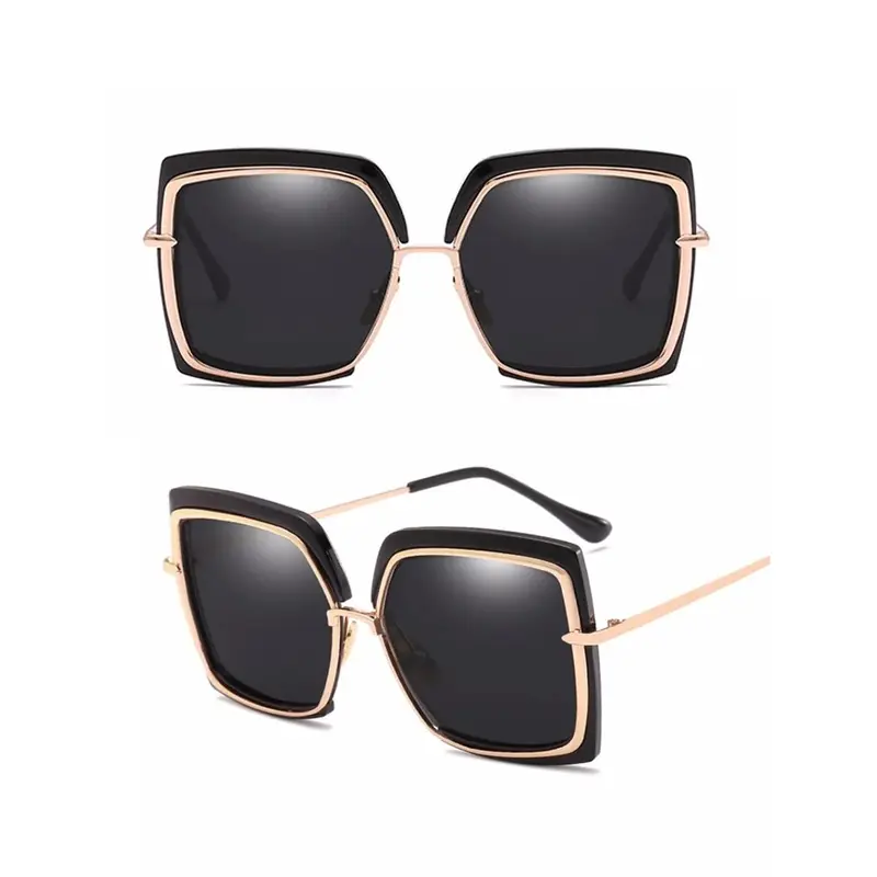 Fashion Culture Cyd Square Oversized Black and Gold Sunglasses – Trendy UV Protection Eyewear