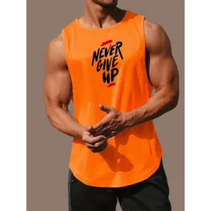 Comfy Never Give Up Graphic Print Crew Neck Tank Top - Soft Slight Stretch Polyester Fabric, Ideal for Summer Gym Workout