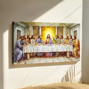 Vintage The Last Supper of Jesus Wrapped Framed Canvas Wall Art - Wood Frame, High-Quality Ink & Oil Painting, Multi-Size Option - Home Decor for Living Room & Bedroom, Perfect Gift Hanging Artwork