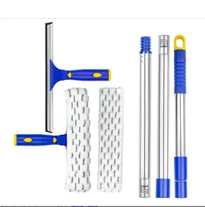 ‌ITTAR Window Squeegee Cleaner Kit, 5Ft Extendable Stainless Steel Pole with Rotatable Rubber Squeegee & 2 Microfiber Scrubber Pads, Professional Window Cleaning Tool for Home, Shower, Car, Windshield