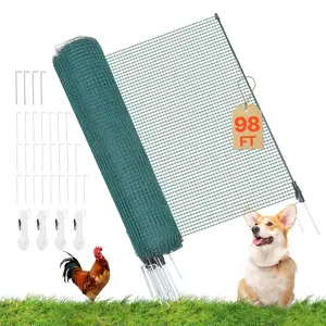 VEVOR Temporary Fence with Posts, 3 x 98.4 FT Plastic Mesh Fencing, Garden Safety Fences Netting with Double-Spike Stakes & Guy Ropes, Temporary Fence for Dogs, Chickens, Plants, Outdoor Yards
