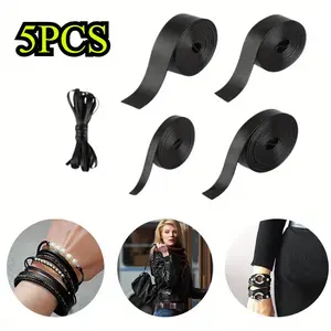 5 Rolls Flat Leather Cord All 15 Metres Leather Strap Flat Black with Width 5/10/15/20/25 Mm, Leather Bands Sold By The Metre, Leather Strap Wide for DIY Pet Collars, Belts, Jewellery, 3 Metres Per Roll