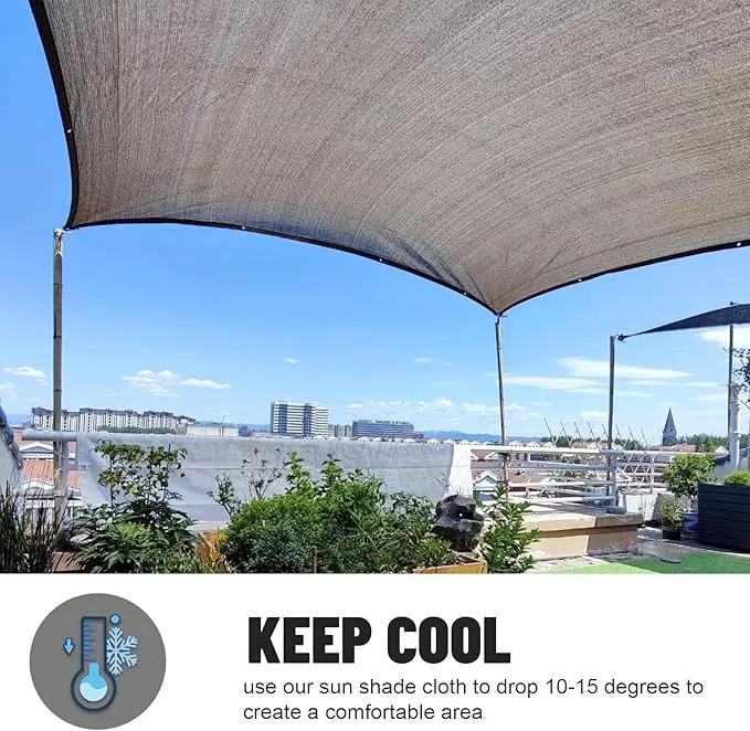 A 10-foot by 13-foot black breathable sunshade net with buttoned edges, suitable for providing all-round shade for farm animals, greenhouses and garden areas.