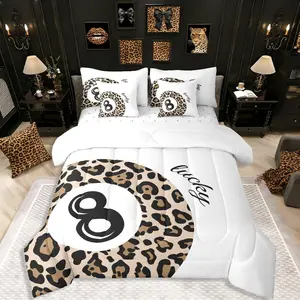 Lucky 8 Ball Comforter Set,7 Piece Bed in A Bag,Kids Funky Cheetah Print Bedding Set,Aesthetic Y2K Leopard Comforter and Sheets Fashion Trendy Bed Set,Vintage Coquette Room Decor, Bed Comforter Set