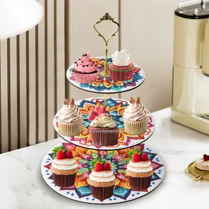 Layered Wood Painting Display IY Dessert Platter Diamond Art | Satisfying Handmade Craft Kit Table Decor Creative Ornament