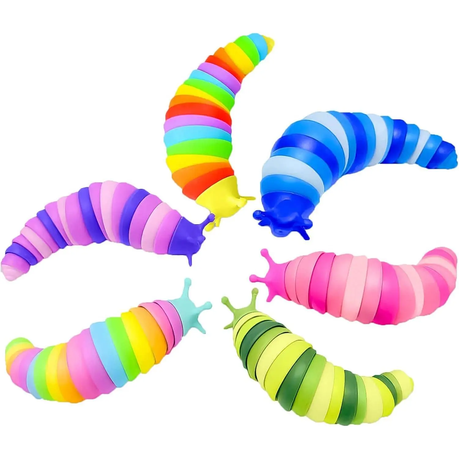 X-SRT07 6Pcs Sensory Slug Fidget Stress Relief Toys, Squeeze Stress Relief Toys for Kids, Autism Support, Travel Essential for Car & Airplane, Christmas Stocking Stuffers Gifts, Sensory Fidget Stress Relief Toys