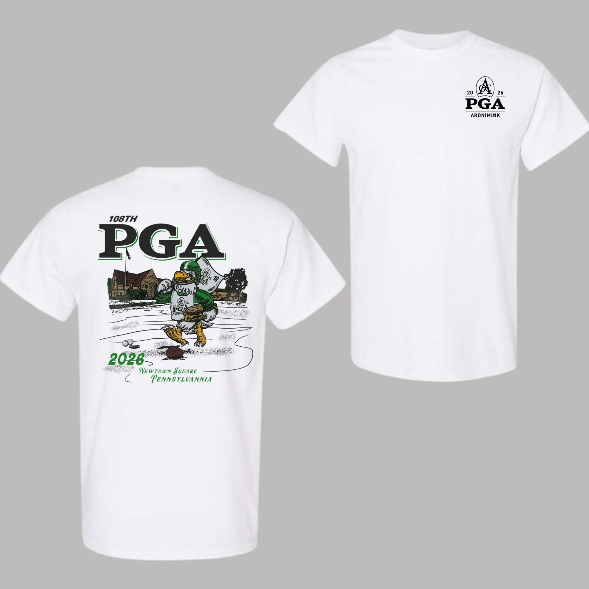 PGA Championship 2026 Shirt, 108th Golf Tournament Newtown Square Pennsylvania Tee, Vintage Golf Mascot Graphic Shirt,Men’s Shirts, Golf Fan Gift, Unisex Sports Apparel Fabric
