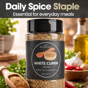 100% Organic White Cumin Seeds - Pure & Healthy Spice for Enhanced Flavor 7.5 Oz Jar