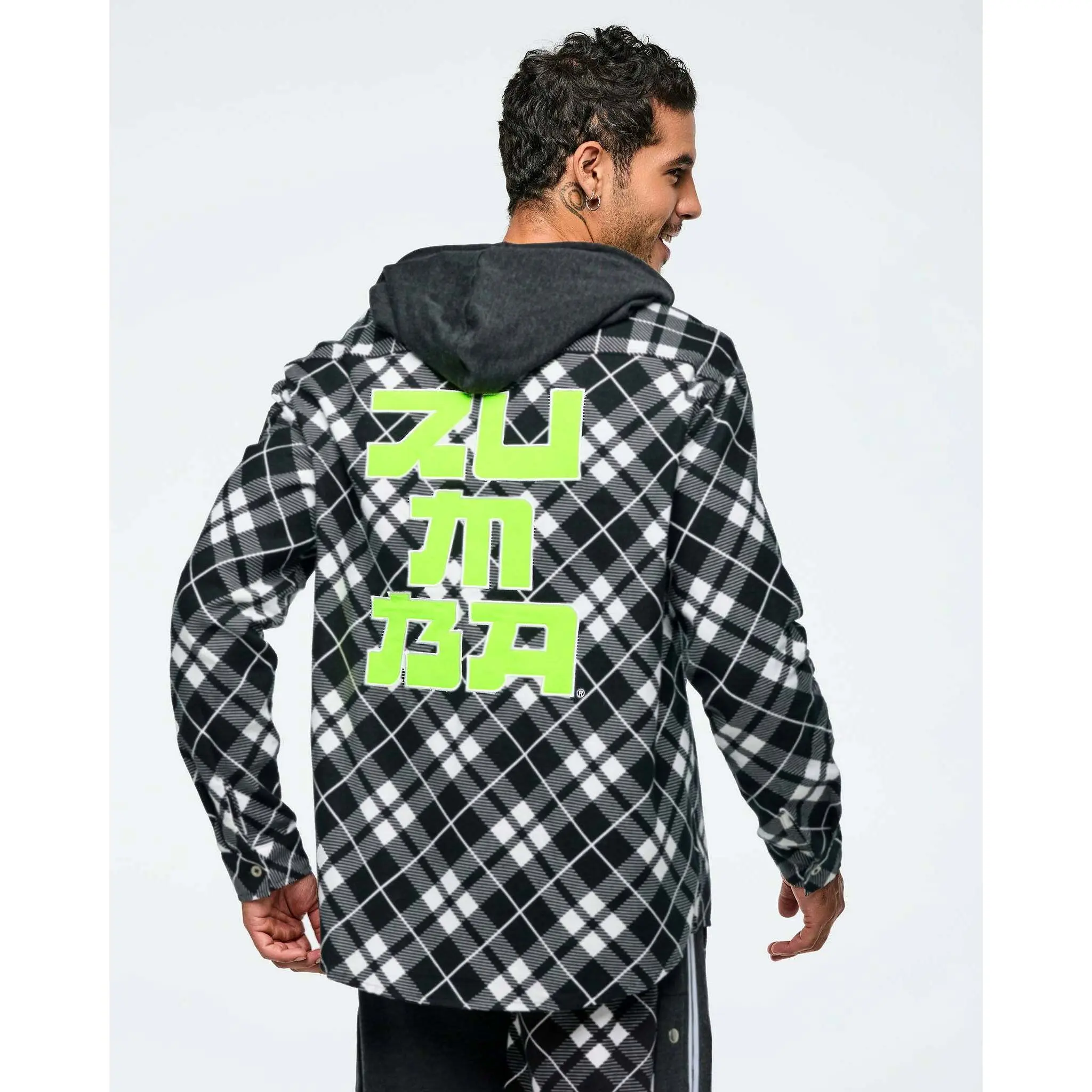 Eastern Flavor Flannel Shacket With Hood Oversized Hoodie