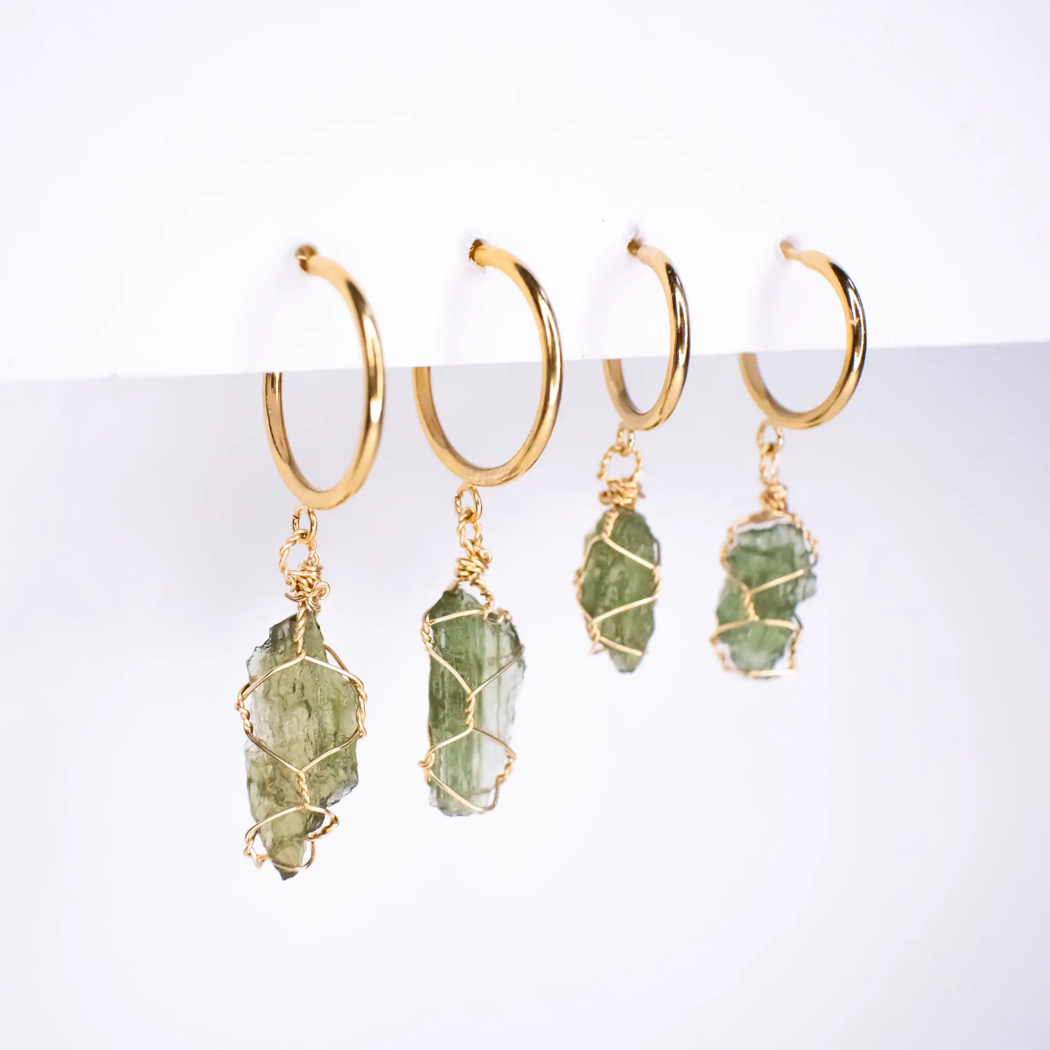 Moldavite earrings Sterling Silver or 14K Gold-Filled with Certificate of Authenticity from The Czech Republic, moldavite stud earrings, made to order birthday gift elegant all-match, hypoallergenic gold