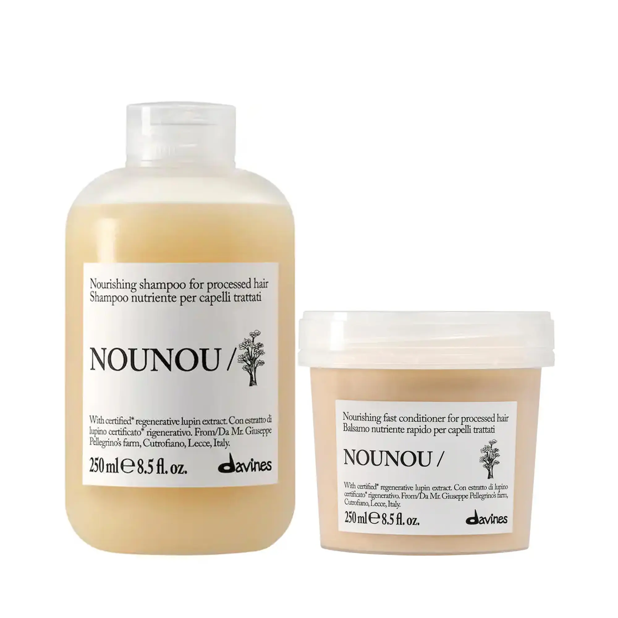 Davines NOUNOU Duo Haircare Set - Nourishing Cleanser & Conditioner, Hydrating Repair for Damaged, Very Dry Hair to Smooth Strands, Shampoo, Gentle, Moisturizer