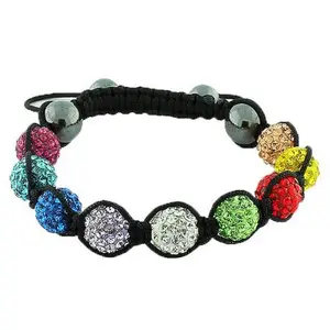 My Daily Styles Unisex Macrame Beaded Bracelet - Beaded Look, Adjustable Fit, Colorful Pave Multicolor CZ, Black Cord, Simulated Onyx, Size Range, Costume Jewelry Accessory