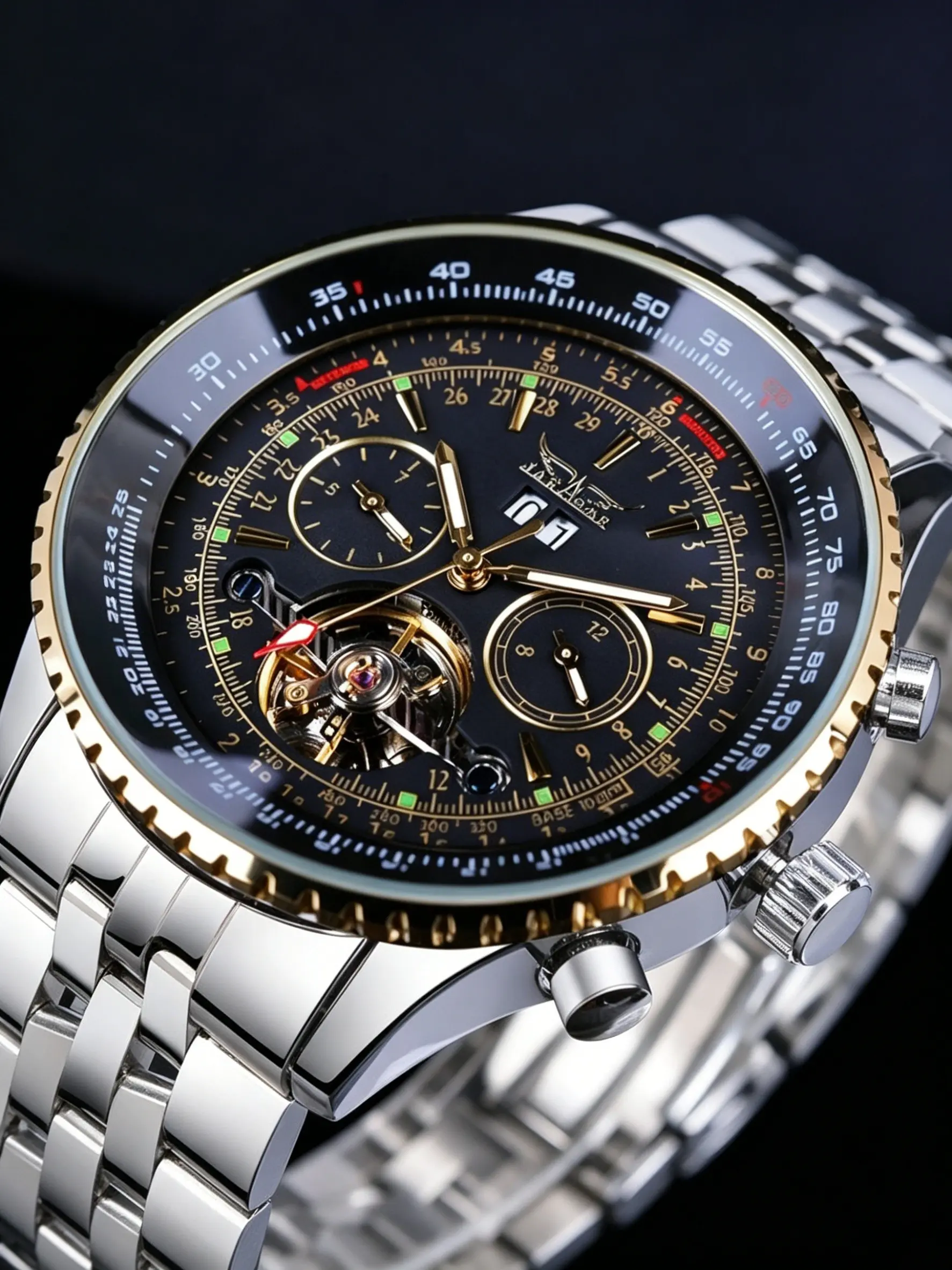 Men's High-End Automatic Mechanical Watch, Open Heart Tourbillon, Luminous Waterproof, Stainless Steel Strap, Business Casual Sport Watch, Stainless Steel Wristwatch