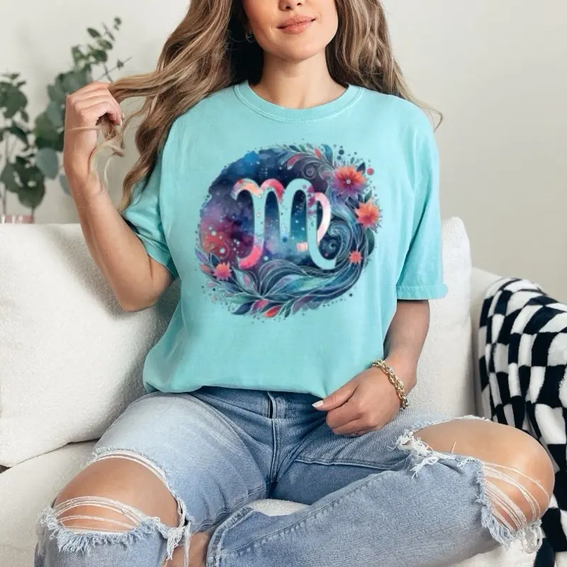 Virgo  T-Shirt Comfort Colors Summer Everyday Style Shirtsleeve love casual comfortable super soft relaxed fit unisex Sizing womenswear Streetwear  vintage Crewneck Printed Loose Graphic Floral Zodiac Sign, Astrology, birth sign, celestial, horoscope