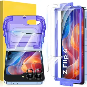 SQ-PCS023 EZ Alignment for Samsung Galaxy Z Flip 6/Z Flip 7 FE Screen Protector, [Strengthen Crease Test] 3Pcs Inner Soft EPU Film+2Pcs Front Display Tempered Glass+1 Set Camera lens Protector, Anti Scratch