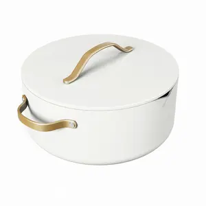 8 Quart Ceramic Nonstick Stock Pot with Built-In Strainer Lid – White Icing Cooking Pot for Pasta Soup and Stews