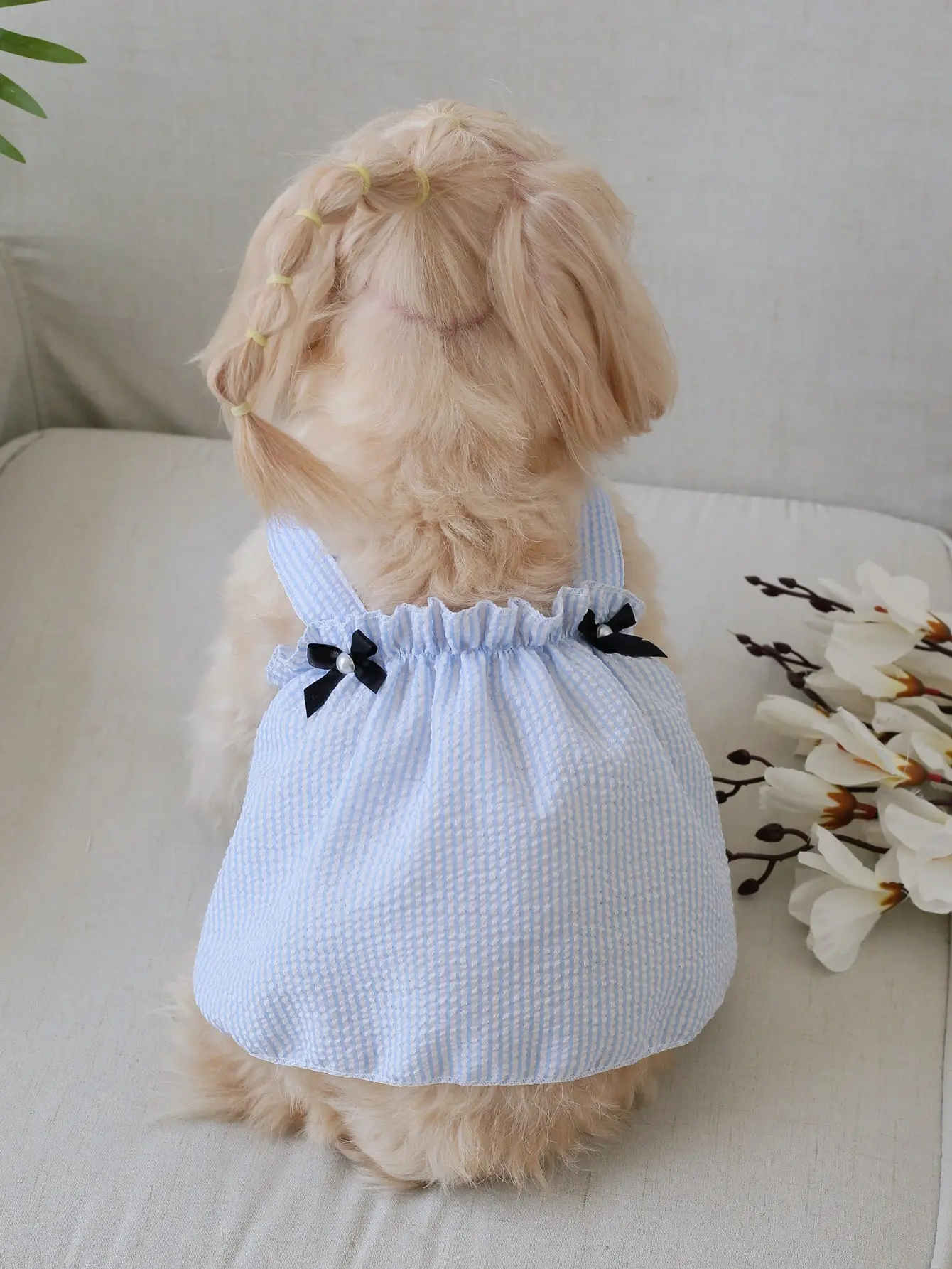 AESS x PETSIN Pet Dress Striped Print Bow Decor Soft Comfortable Spring Summer Autumn Holiday Birthday Photoshoot Outfit Chic Elegant, Fabric, Chic Look, Dresswear, Multi-Size