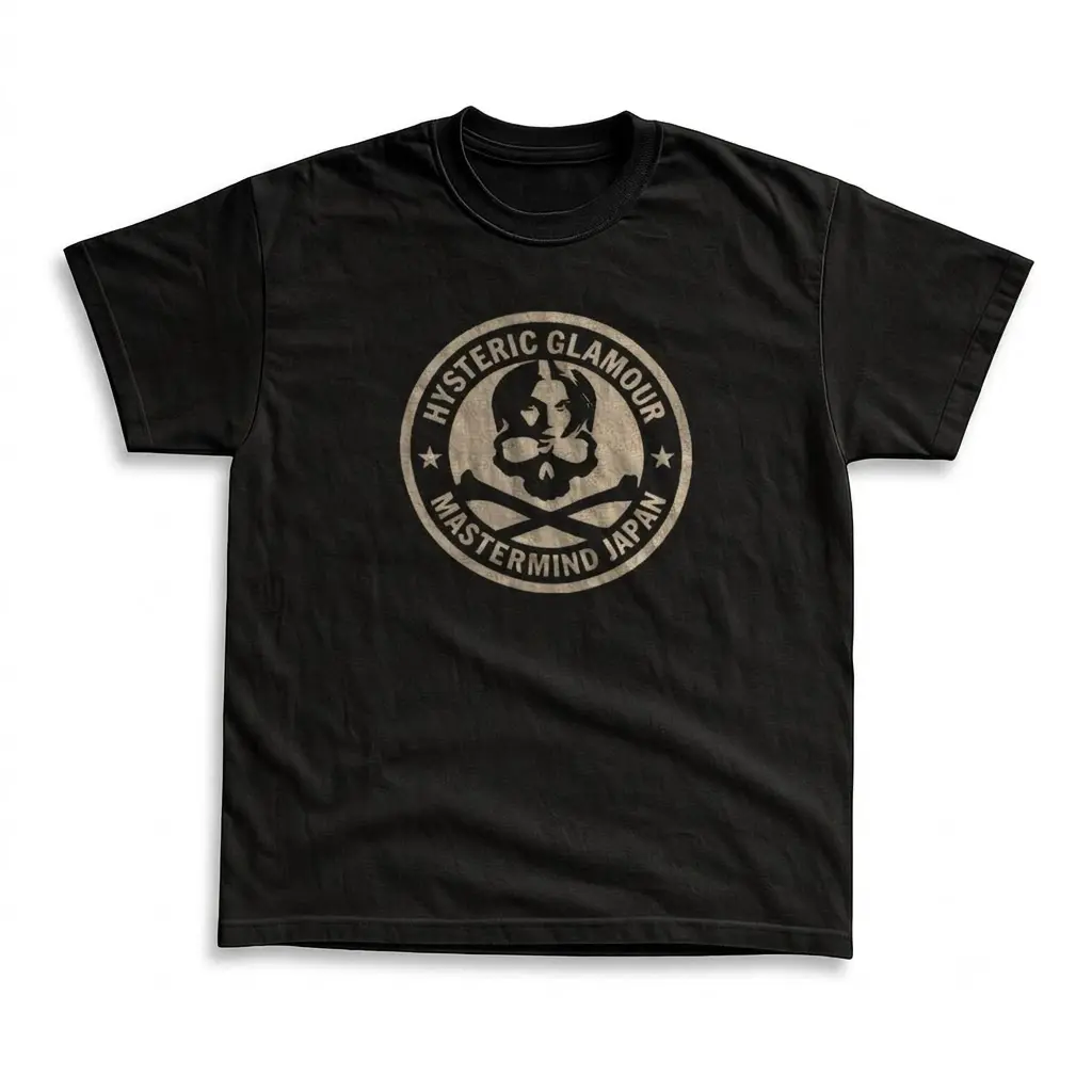 Gildan Men's and Women's T-shirt, Vintage Hysteric Glamour x Mastermind Japan Graphic Tee, Harajuku Japanese Streetwear, Skull Crossbones Logo, Cyber Y2K, Grunge Goth Aesthetic, Round Circle Badge Art, Punk Rock, Alternative Clothing, Edgy Unisex Top.