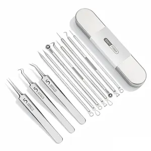 11PCS Pimple Popper Tool Kit Safe Imported Stainless Steel Professional Tool Set Salon Grade for Blackhead Acne Comedone Removal Pore Clean