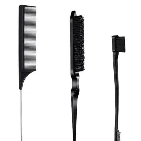 3-Piece Hair Styling Comb Set with Teasing Brush, Rat Tail Comb, and Double-Sided Edge and Back Brush for Women