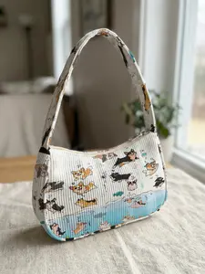 1 piece of cute dog pattern 2D printed corduroy shoulder bag, retro style|Daily commute/walks with friends/date outings versatile match|Beauty and practicality both online taste carried on the body