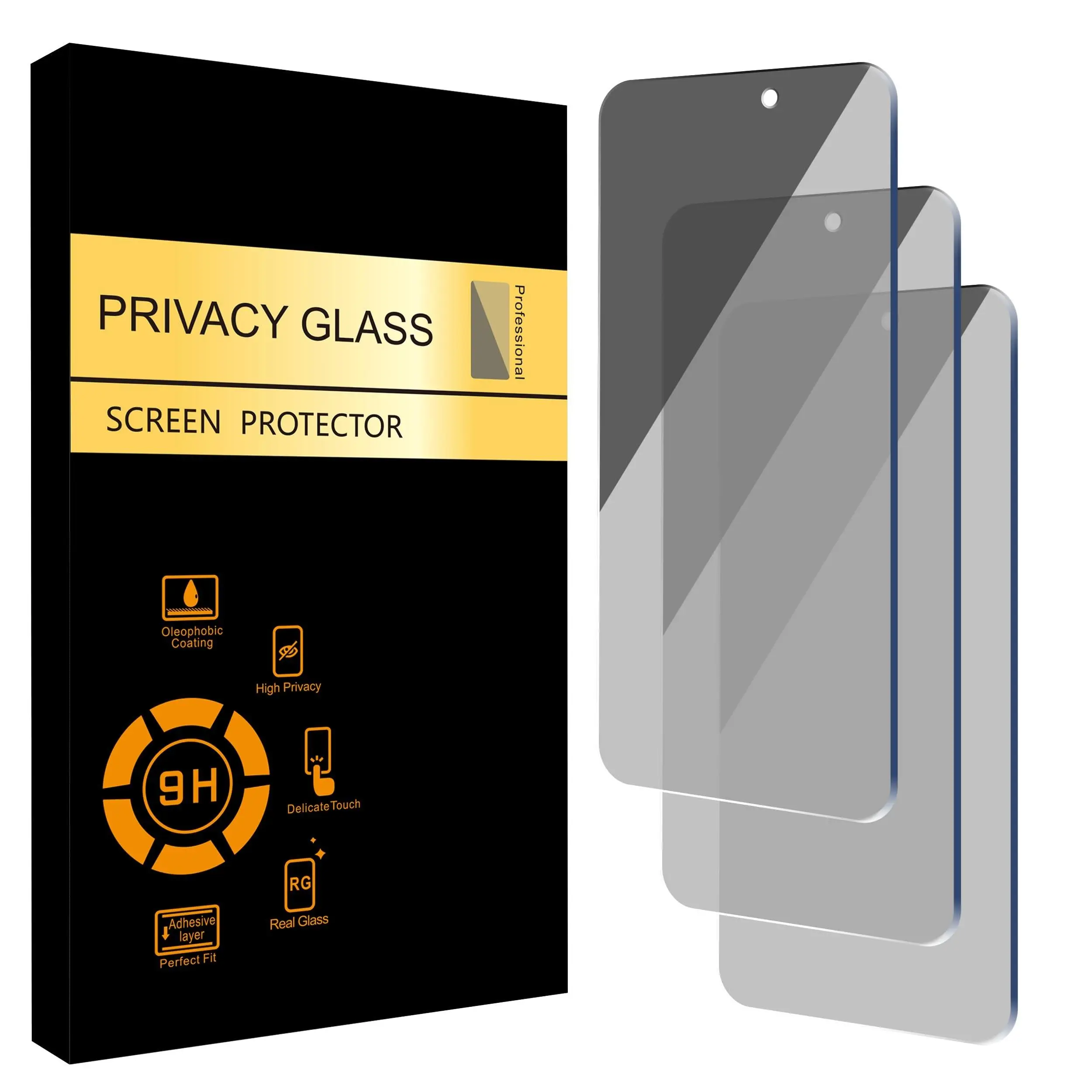 3Pcs Privacy Tempered Glass Screen Protector for iPhone 15/14/13/12/11 Pro Max - Shockproof, Durable Smartphone Tech Accessories, Protective Cellphone Screen Protector Sticker, Privacy Screen Protector