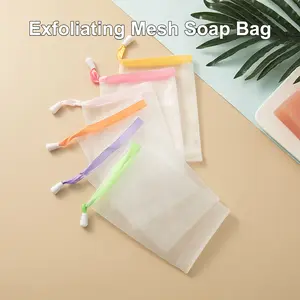 10 Counts Exfoliating Mesh Soap Bag Foaming Net， Face Cleansing Foaming Nets, White Pouch with Drawstring for Bath & Shower，Scrub Cleansing  Soap Bubble Mesh Bags sponge baby natural sponge
