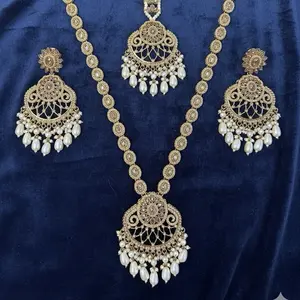 Premium Quality Reverse AD Long Mala with Earrings and Tikka for Festive Wear