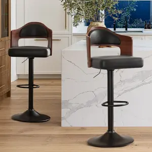Swivel Bar Stools Set of 1/2 Seat Adjustable Height 24.5-33.5IN, Wooden Barstools PU Leather Upholstered Bar Chairs with Back & Footrest for Bar Kitchen Dining Room