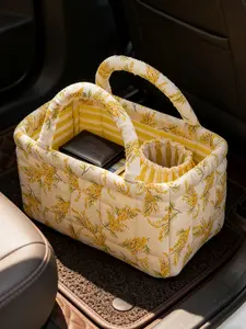 Car Interior Storage Plant Pattern Basket, Clothing Book Work Supplies Home Organizer Bag, Space Saving Multi-Purpose Car Accessory, Durable Storage Basket
